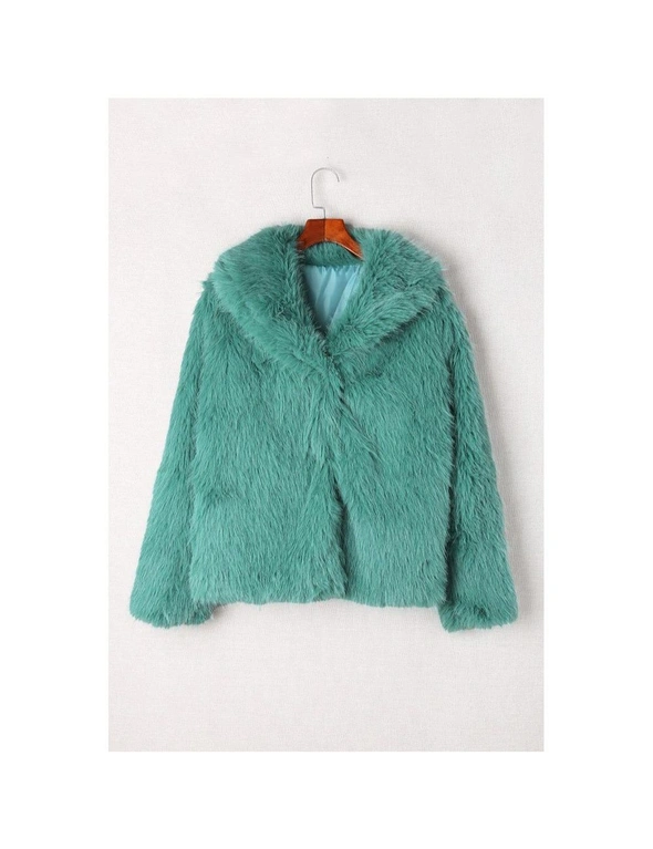 Azura Exchange Green Collared Side Pockets Winter Fuzzy Coat, hi-res image number null