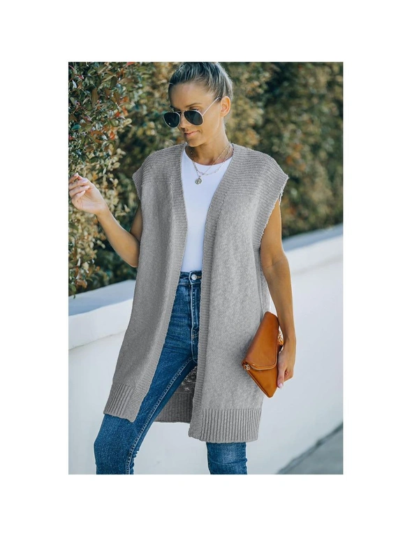 Azura Exchange Gray Basic Vest Cardigan Sweater, hi-res image number null