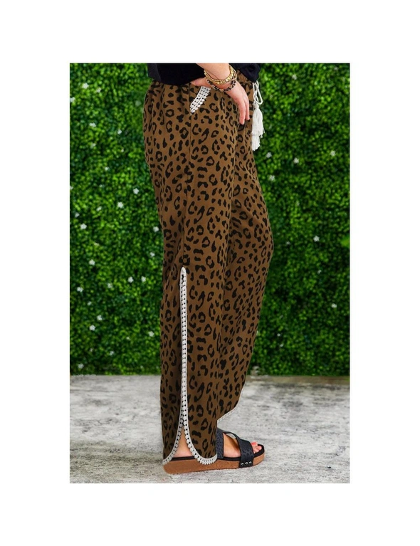 Brown Leopard Print Casual Trousers