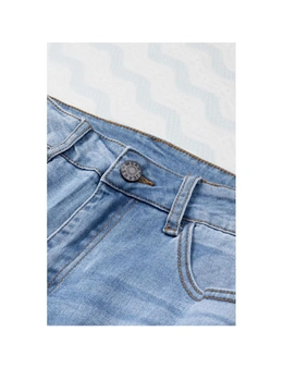Azura Exchange Sky Blue Buttoned Pockets Distressed Jeans