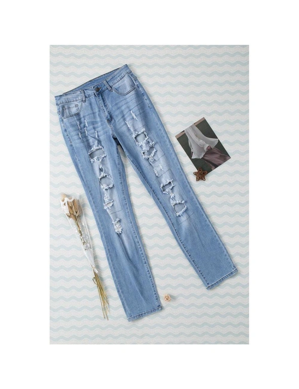 Azura Exchange Sky Blue Buttoned Pockets Distressed Jeans, hi-res image number null