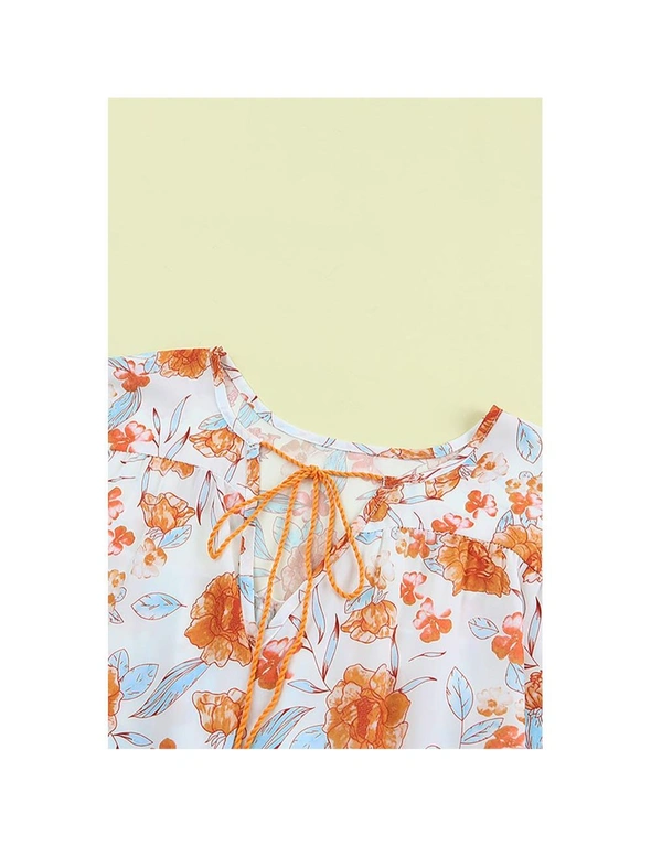 Azura Exchange Orange Split V Neck Floral Print Dolman Blouse, hi-res image number null