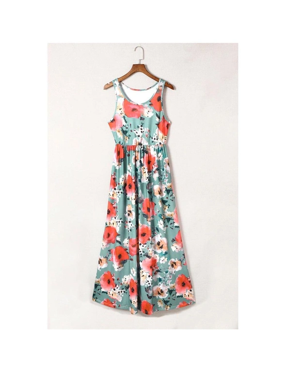 Azura Exchange Sky Blue Boho Print Sleeveless High Waist Long Floral Dress, hi-res image number null