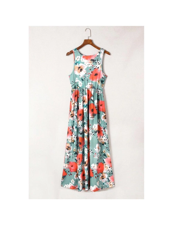 Azura Exchange Sky Blue Boho Print Sleeveless High Waist Long Floral Dress, hi-res image number null