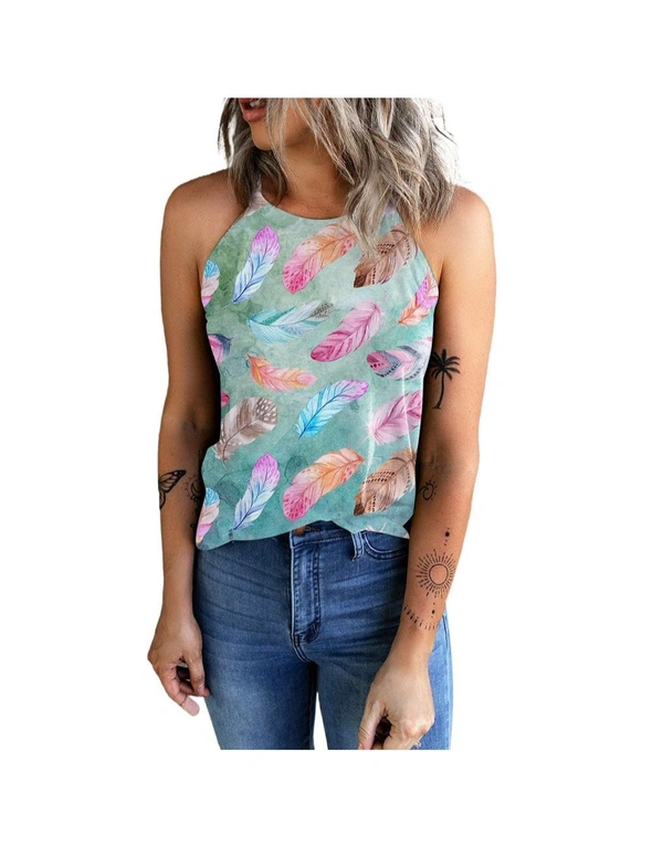 Azura Exchange Feather Print Slim Fit O-neck Tank Top, hi-res image number null