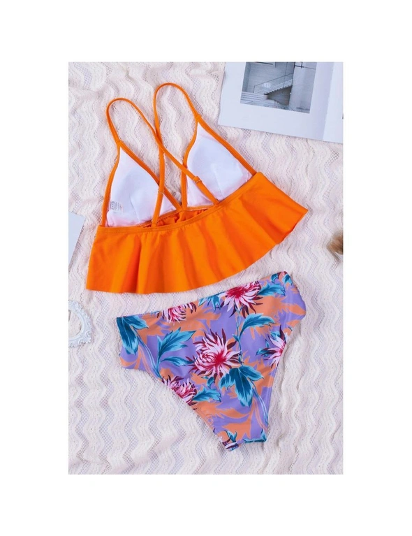 Azura Exchange Orange Floral Frill Bikini Set, hi-res image number null