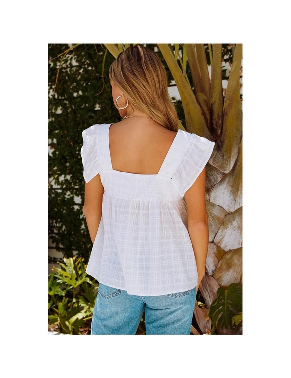Azura Exchange White Puckered Texturing Ruffled Cap Sleeves Babydoll Top, hi-res image number null