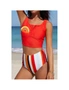 Azura Exchange Letter Rainbow Stripe Print Buttoned High Waist Tankini Swimsuit, hi-res