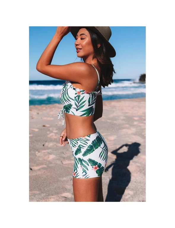Azura Exchange Green Tropical Print Lace-up Ruffled Spaghetti Strap Bikini Set, hi-res image number null