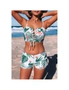 Azura Exchange Green Tropical Print Lace-up Ruffled Spaghetti Strap Bikini Set, hi-res