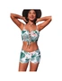 Azura Exchange Green Tropical Print Lace-up Ruffled Spaghetti Strap Bikini Set, hi-res