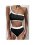 Azura Exchange Black One Shoulder Patchwork High-waisted Bikini Set, hi-res