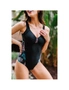 Azura Exchange Black Leaves Splicing Ruched Front Open Back One-piece Swimsuit, hi-res