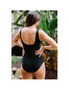 Azura Exchange Black Leaves Splicing Ruched Front Open Back One-piece Swimsuit, hi-res
