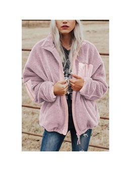 Azura Exchange Pink Black Zip Up Sherpa Coat with Pocket