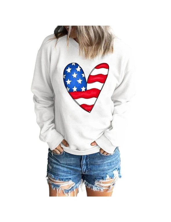 Azura Exchange White US Flag Heart Print Long Sleeve Pullover Sweatshirt, hi-res image number null