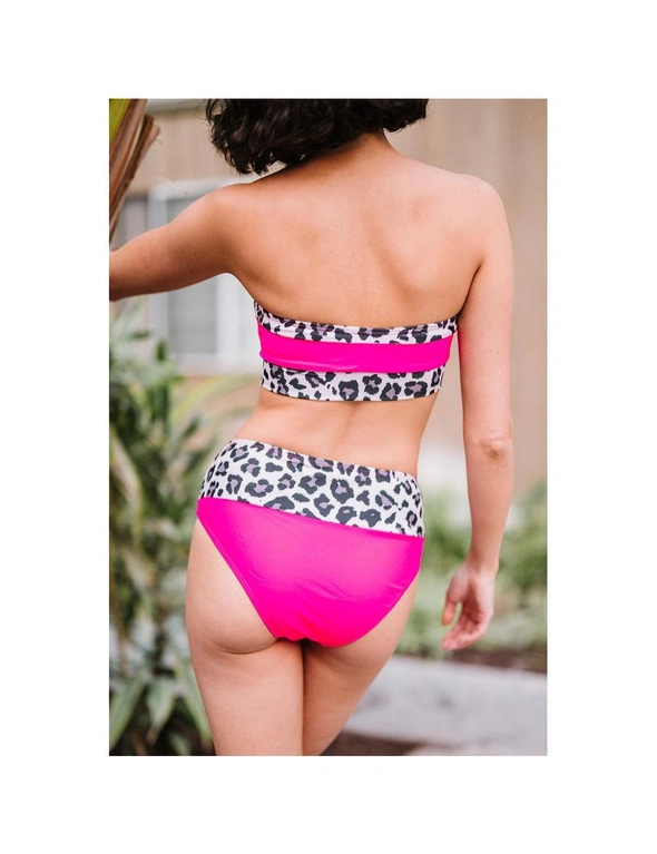 Azura Exchange Pink Leopard Print Trim Bandeau Bikini