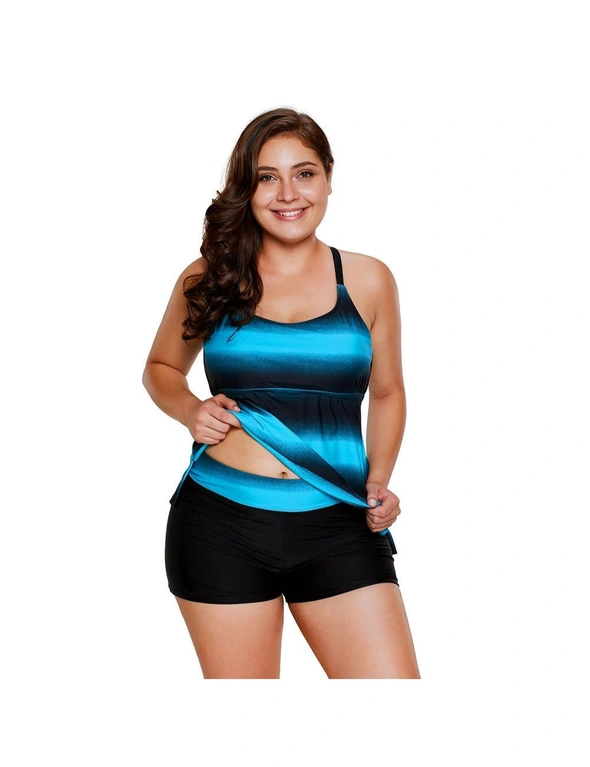 Azura Exchange Bluish Strappy Hollow-out Back Plus Size Tankini, hi-res image number null