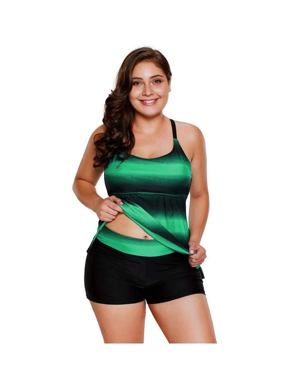 Azura Exchange Greenish Strappy Hollow-out Back Plus Size Tankini, hi-res image number null