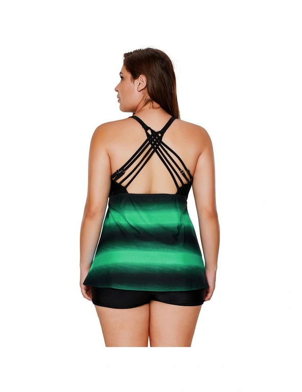 Azura Exchange Greenish Strappy Hollow-out Back Plus Size Tankini, hi-res image number null