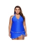 Azura Exchange Contrast Trim Royal Blue Halter Tankini Skort Swimsuit, hi-res