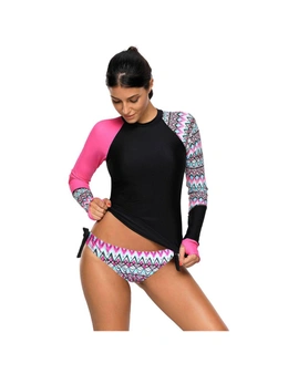 Azura Exchange Pink Striped Print U Neck Mid Waist Bikini Swimsuit