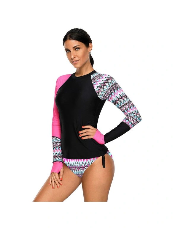Azura Exchange Contrast Rosy Detail Long Sleeve Tankini Swimsuit, hi-res image number null