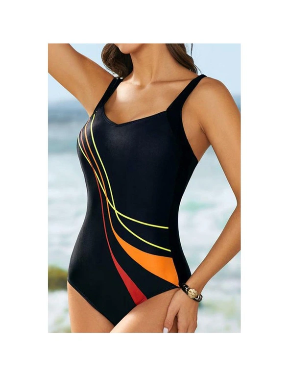 Azura Exchange Black Striped Pattern Print Sleeveless One-piece Swimsuit, hi-res image number null