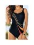 Azura Exchange Black Striped Pattern Print Sleeveless One-piece Swimsuit, hi-res