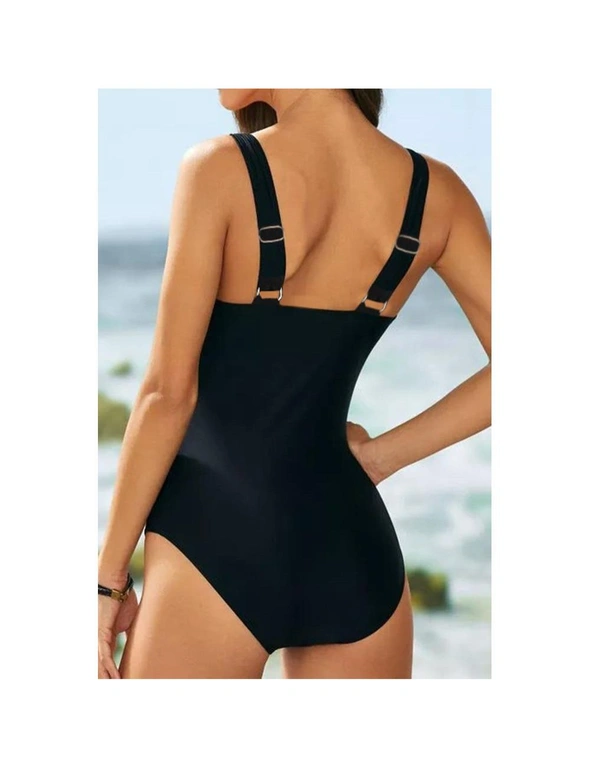 Azura Exchange Black Striped Pattern Print Sleeveless One-piece Swimsuit, hi-res image number null