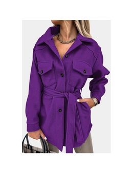 Azura Exchange Purple Lapel Button-Down Coat with Chest Pockets