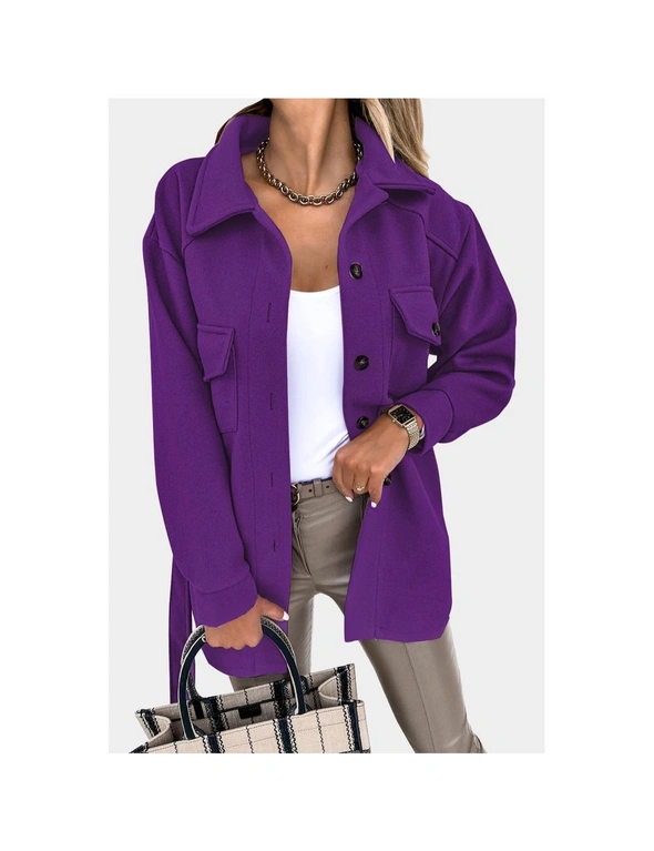 Azura Exchange Purple Lapel Button-Down Coat with Chest Pockets, hi-res image number null