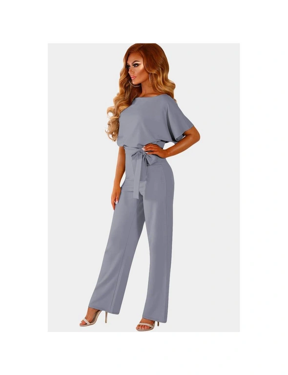 Azura Exchange Gray Oh So Glam Belted Wide Leg Jumpsuit