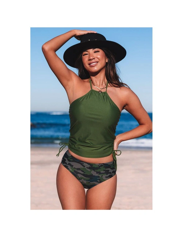Azura Exchange Green Camouflage Print Halter Neck Backless Two-piece Swimsuit, hi-res image number null