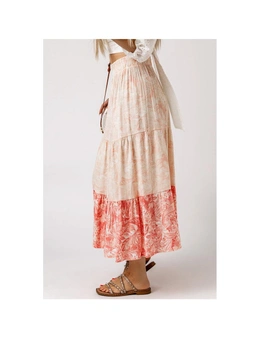 Azura Exchange Pink Floral Print Ruffle Hem Tiered Maxi Skirt
