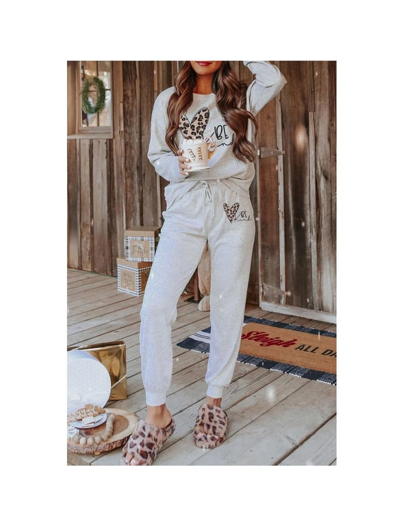 Azura Exchange Gray BE Kind Leopard Heart Graphic Pullover and Joggers Lounge Set, hi-res image number null