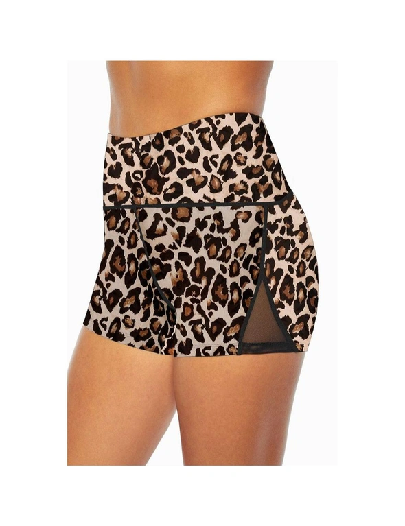 Azura Exchange Leopard Mesh Cutout Patchwork Swim Shorts, hi-res image number null