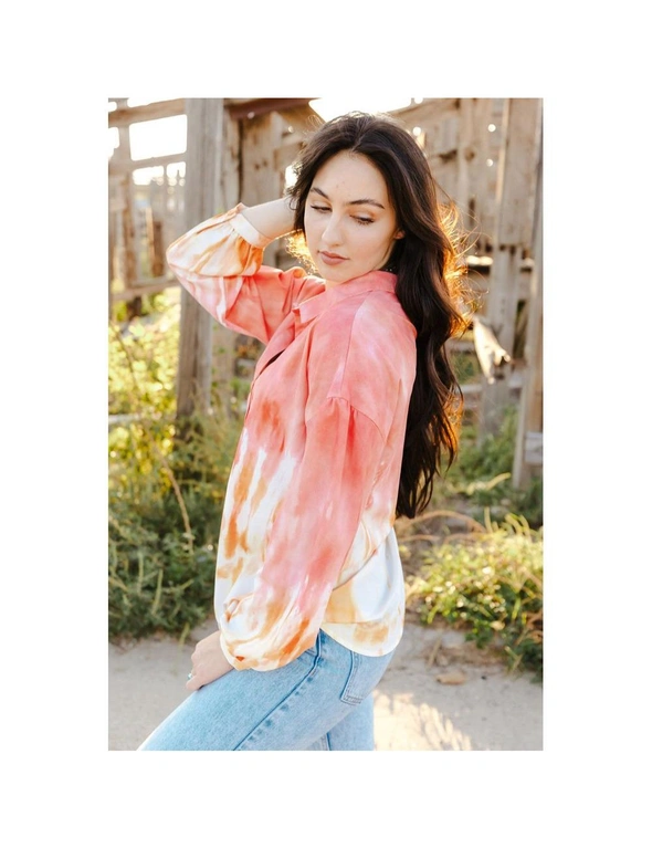 Azura Exchange Red Tie Dye Print Lace-up Buttoned Henley Top