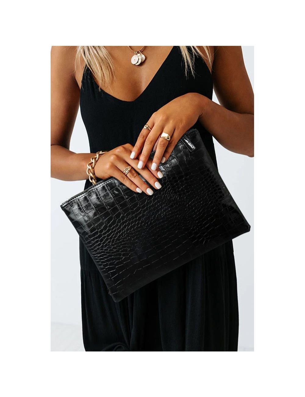 Silver croc clutch discount bag