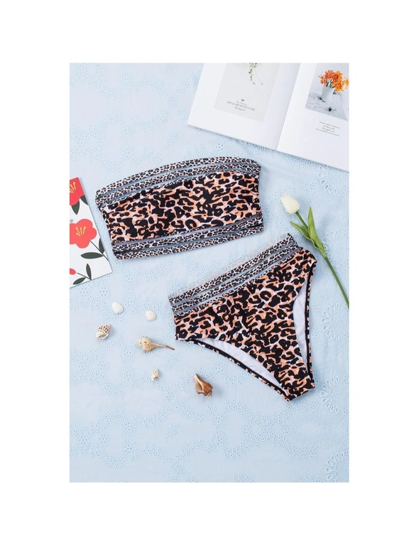 Azura Exchange Leopard Leopard Print Bandeau Webbing High Waist Sexy Bikini Swimsuit, hi-res image number null