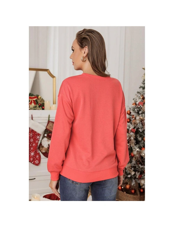 Buy the Womens Red Printed Long Sleeve Crew Neck Pullover T-Shirt Size XL