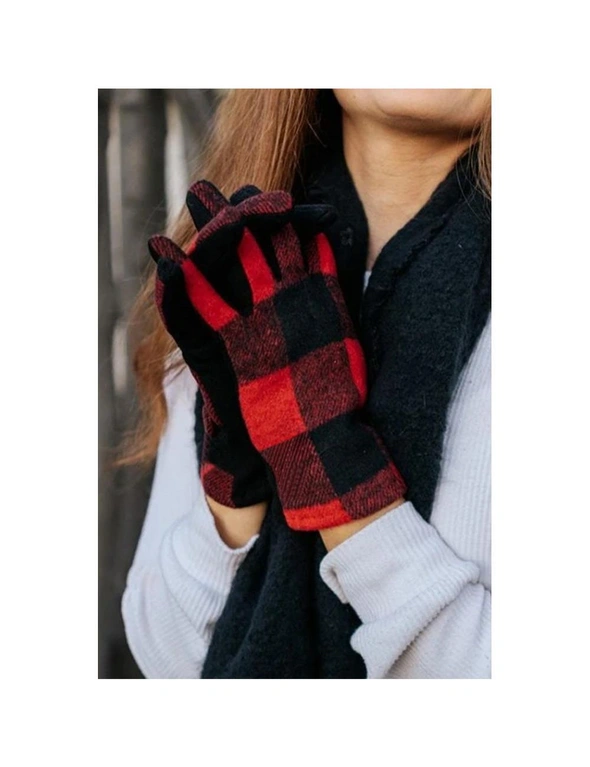 Azura Exchange Red Screen Touch Plaid Gloves, hi-res image number null