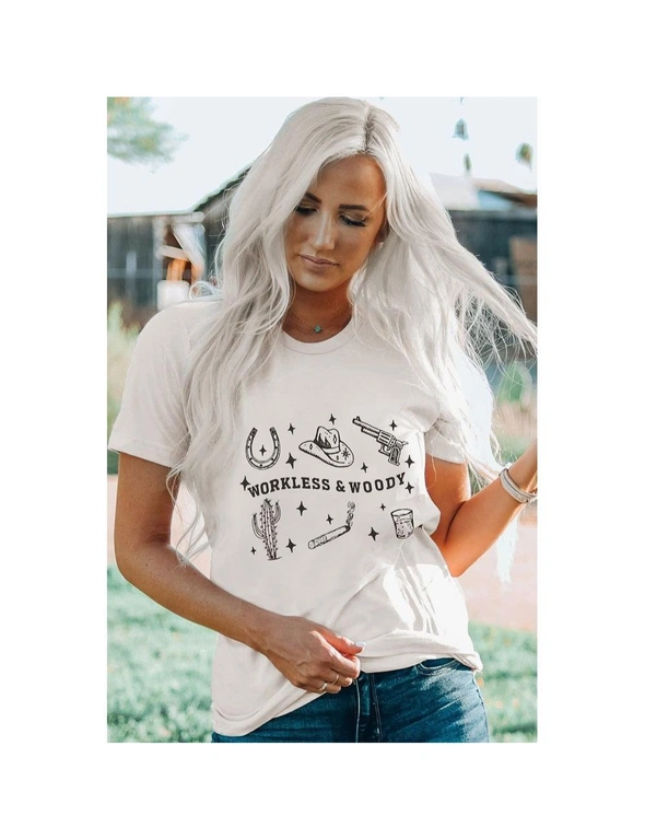 Azura Exchange White WORKLESS & WOODY Western Life Essential T Shirt, hi-res image number null