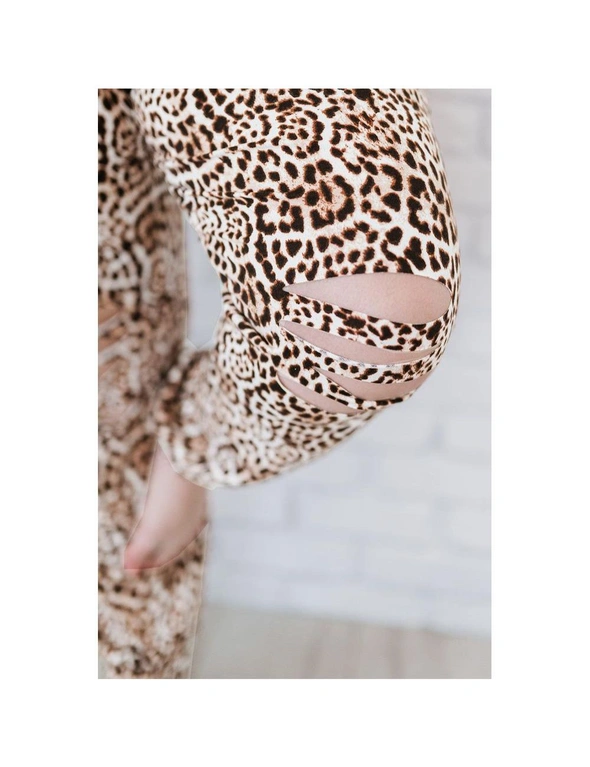 Azura Exchange Leopard Leopard Leopard Print Ripped Drawstring Mid Waist Plus Size Pants, hi-res image number null