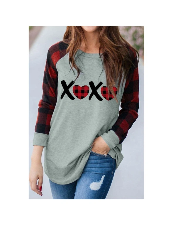 Azura Exchange XOXO Plaid Sleeve Colorblock Sweatshirt, hi-res image number null