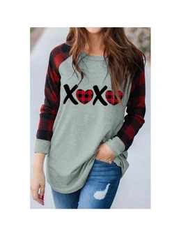 Azura Exchange XOXO Plaid Sleeve Colorblock Sweatshirt