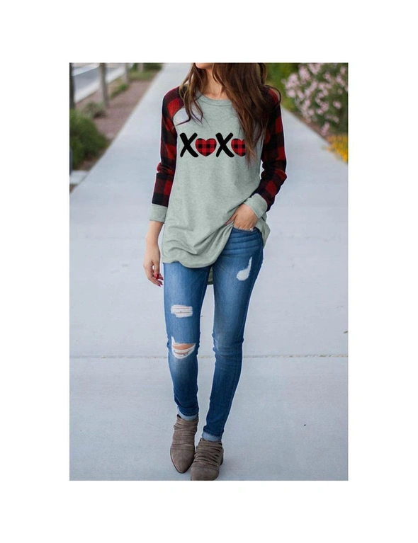 Azura Exchange XOXO Plaid Sleeve Colorblock Sweatshirt, hi-res image number null