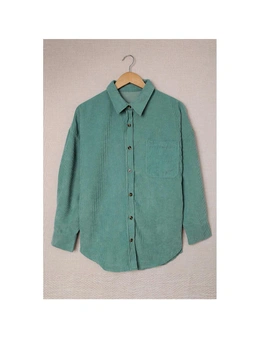 Azura Exchange Green Corduroy Button Pocket Shirt