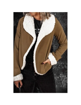 Azura Exchange Brown Lapel Collar Fleece Open Front Coat