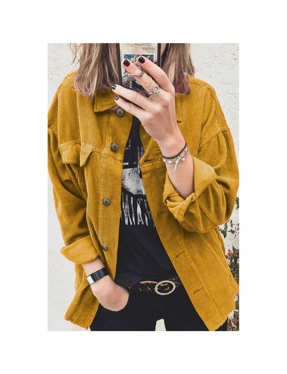 Azura Exchange Yellow Corduroy Long Sleeve Button-up Shirt Coat, hi-res image number null